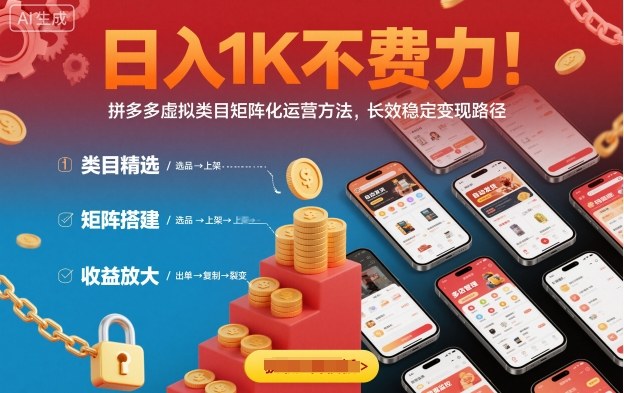 日入1K不费力！拼多多虚拟类目矩阵化运营方法，长效稳定变现路径-好耶资源