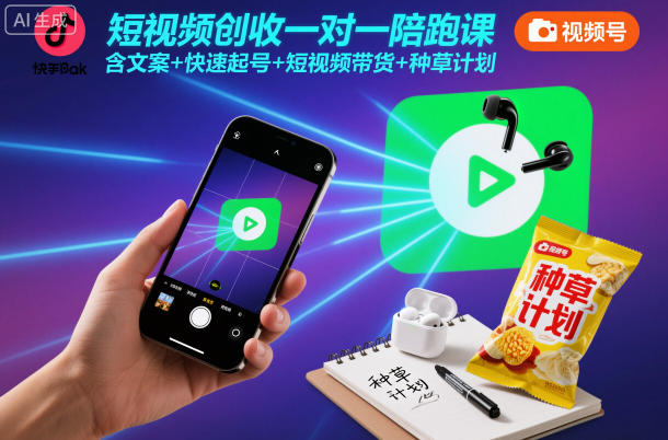 短视频创收一对一陪跑课，含文案+快速起号+短视频带货+种草计划-好耶资源