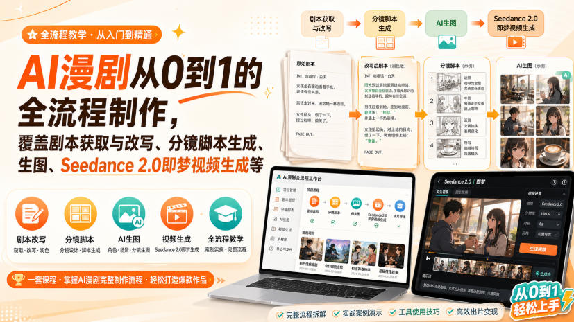 AI漫剧从0到1的全流程制作，覆盖剧本获取与改写、分镜脚本生成、角色场景生图与三视图、Seedance 2.0即梦视频生成(PDF版)-好耶资源