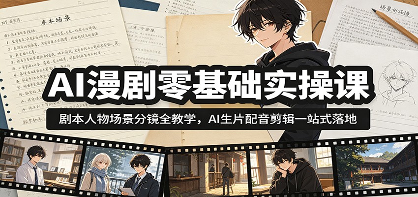 AI漫剧零基础实操课:剧本人物场景分镜全教学,AI生片配音剪辑一站式落地-好耶资源
