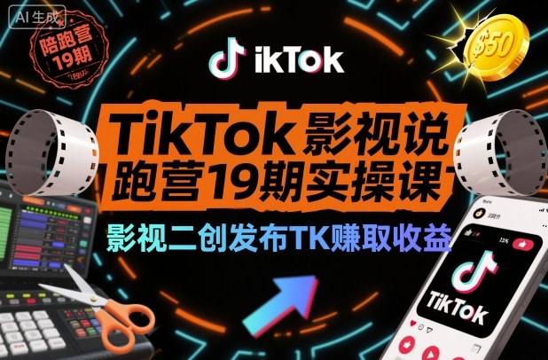 TikTok影视解说陪跑营19期实操课，影视二创发布TK賺取收益，万播收益50美金(更新)-好耶资源