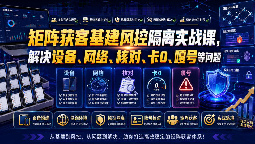 矩阵获客基建风控隔离实战课,解决设备、网络、核对、卡0、嘎号等问题-好耶资源