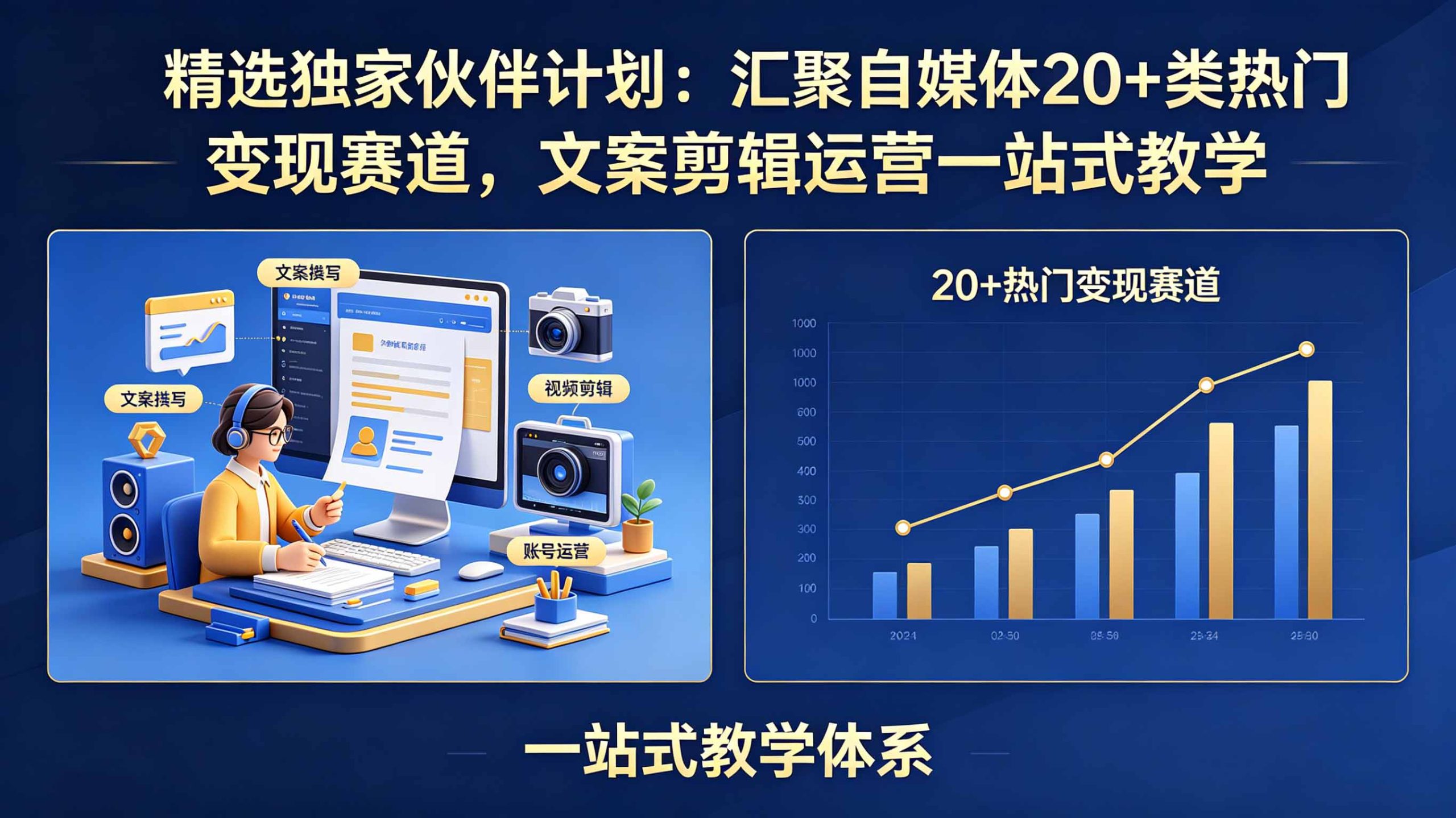 精选独家伙伴计划：汇聚自媒体20+类热门变现赛道，文案剪辑运营一站式教学-好耶资源