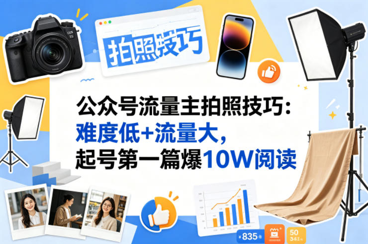 公众号流量主之拍照技巧赛道，难度低+流量大，起号第一篇就爆了10w阅读-好耶资源