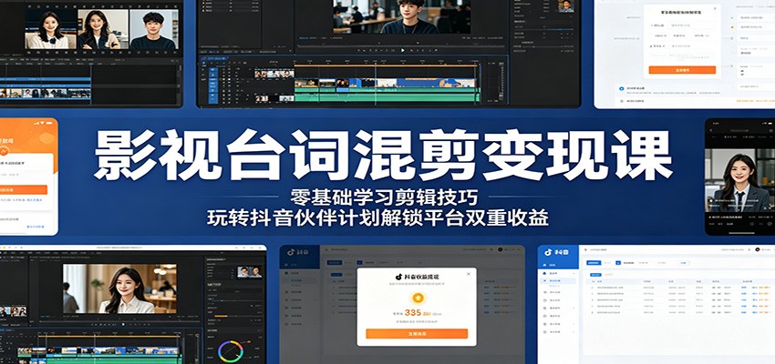 影视台词混剪变现课：零基础学习剪辑技巧，玩转抖音伙伴计划解锁平台双重收益-好耶资源