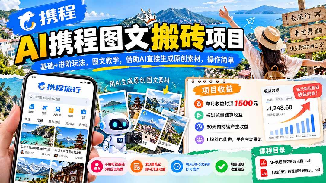 （21180期）AI携程图文搬砖项目，基础+进阶玩法，图文教学，借助AI直接生成原创素材，操作简单-好耶资源