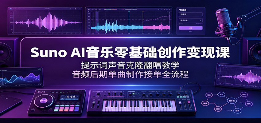 Suno AI音乐零基础创作变现课:提示词声音克隆翻唱教学,音频后期单曲制作接单全流程-好耶资源
