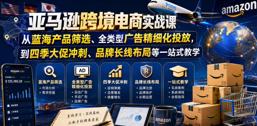 亚马逊跨境电商实战课，从蓝海产品筛选、全类型广告精细化投放，到四季大促冲刺、品牌长线布局等一站式教学-好耶资源