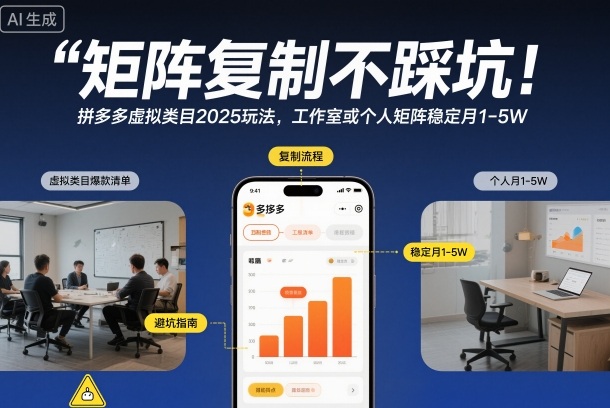 矩阵复制不踩坑！拼多多虚拟类目2025玩法，工作室或者个人矩阵稳定月1-5W【揭秘】-好耶资源