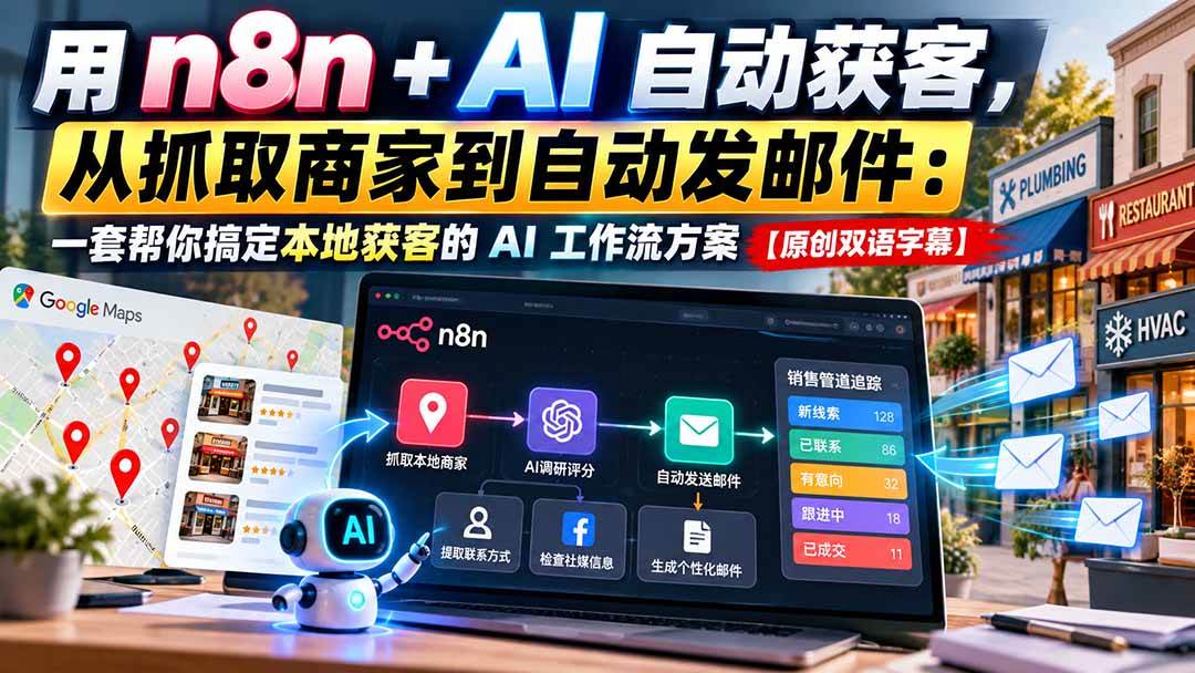 (21076期)用 n8n + AI 自动获客,从抓取商家到自动发邮件:一套帮你搞定本地获客的 AI 工作流方案【原创双语字幕】-好耶资源