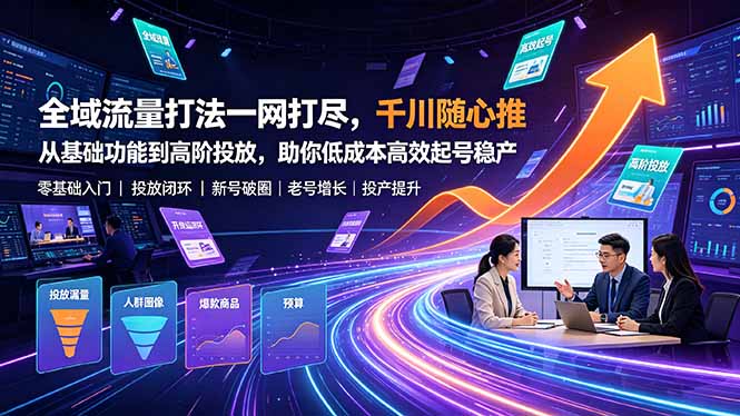 全域流量打法一网打尽，千川随心推从基础功能到高阶投放，助你低成本高效起号稳产-好耶资源