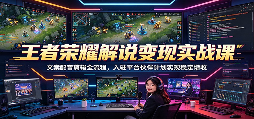 王者荣耀解说变现实战课：文案配音剪辑全流程，入驻平台伙伴计划实现稳定增收-好耶资源