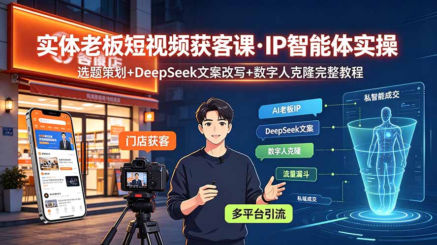 实体老板短视频获客课·IP智能体实操｜选题策划+DeepSeek文案改写+数字人克隆完整教程-好耶资源