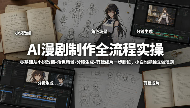 AI漫剧制作全流程实操，零基础从小说改编-角色场景-分镜生成-剪辑成片一步到位，小白也能独立做漫剧-好耶资源