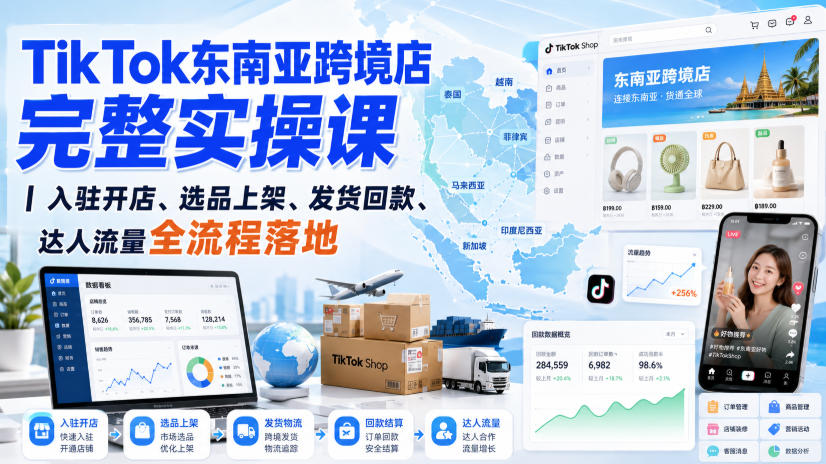 TikTok东南亚跨境店完整实操课|入驻开店、选品上架、发货回款、达人流量全流程落地-好耶资源