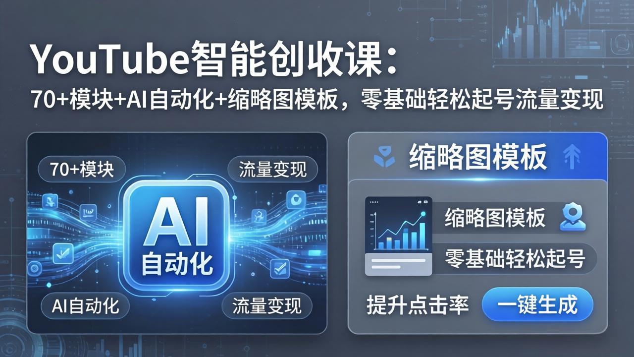 YouTube智能创收课:70+模块+AI自动化+缩略图模板,零基础轻松起号流量变现-好耶资源