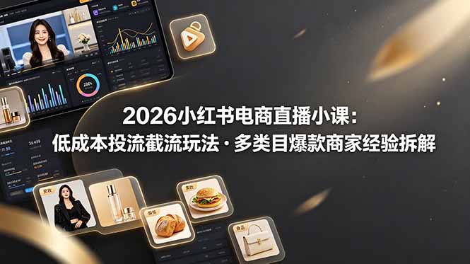 2026小红书电商直播小课,低成本投流截流玩法,多类目爆款商家经验完整拆解教学-好耶资源
