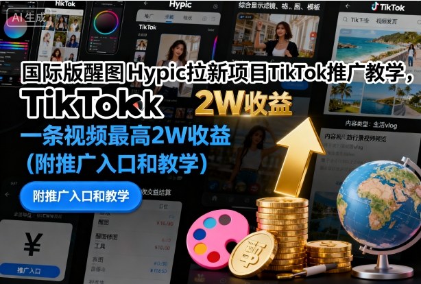 国际版醒图Hypic拉新项目TikTok推广教学,一条视频最高2W收益(附推广入口和教学)-好耶资源