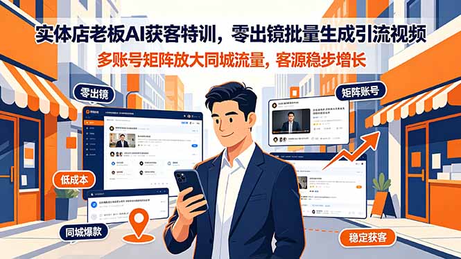 实体店老板AI获客特训,零出镜批量生成引流视频,多账号矩阵放大同城流量,客源稳步增长-好耶资源
