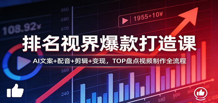 排名视界爆款打造课：AI文案+配音+剪辑+变现，TOP盘点视频制作全流程-好耶资源