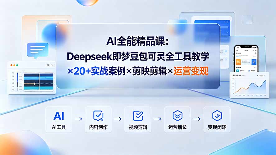 AI全能精品课：Deepseek即梦豆包可灵全工具教学×20+实战案例×剪映剪辑×运营变现-好耶资源