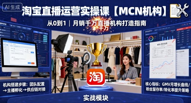 淘宝直播运营实操课【MCN机构】，从0到1做一家月销千W的直播机构-好耶资源