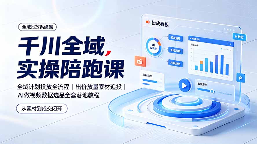 千川全域实操陪跑课:全域计划投放全流程|出价放量素材追投|AI做视频数据选品全套落地教程-好耶资源