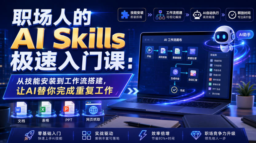 职场人的AI Skills极速入门课：从技能安装到工作流搭建，让AI替你完成重复工作-好耶资源