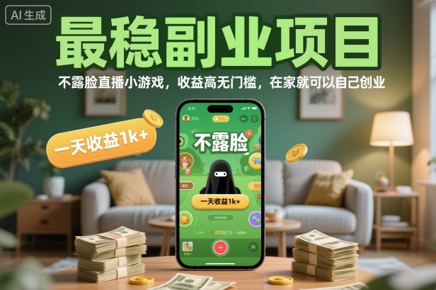 最稳副业项目,不露脸直播小游戏,收益高无门槛,一天收益1k+,在家就可以自己创业【揭秘】-好耶资源