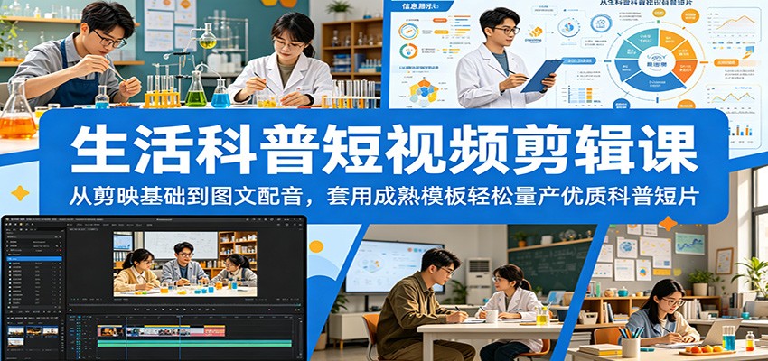 生活科普短视频剪辑课：从剪映基础到图文配音，套用成熟模板轻松量产优质科普短片-好耶资源