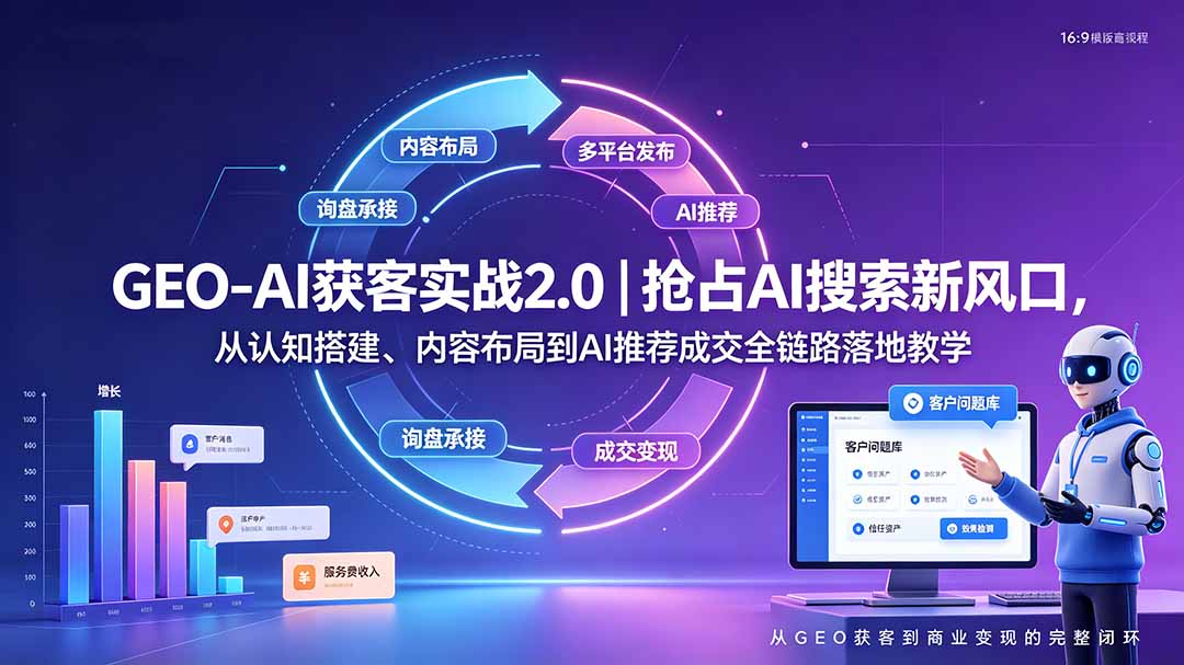 GEO-AI获客实战｜抢占AI搜索新风口，从认知搭建、内容布局到AI推荐成交全链路落地教学-好耶资源