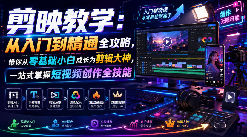 剪映教学：从入门到精通全攻略，带你从零基础小白成长为剪辑大神，一站式掌握短视频创作全技能-好耶资源