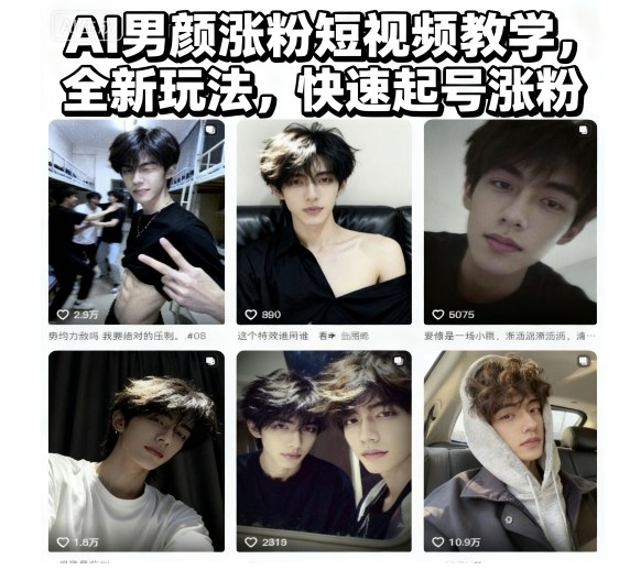 AI男颜涨粉短视频教学，全新玩法，快速起号涨粉-好耶资源