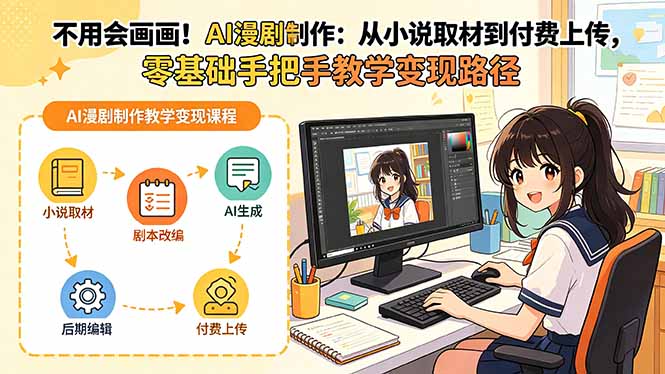 不用会画画!AI漫剧制作:从小说取材到付费上传,零基础手把手教学变现路径(更新-好耶资源
