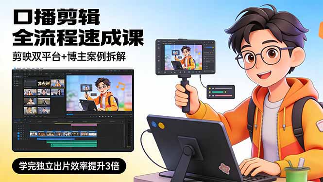 口播剪辑全流程速成课,剪映双平台+博主案例拆解,学完独立出片效率提升3倍-好耶资源