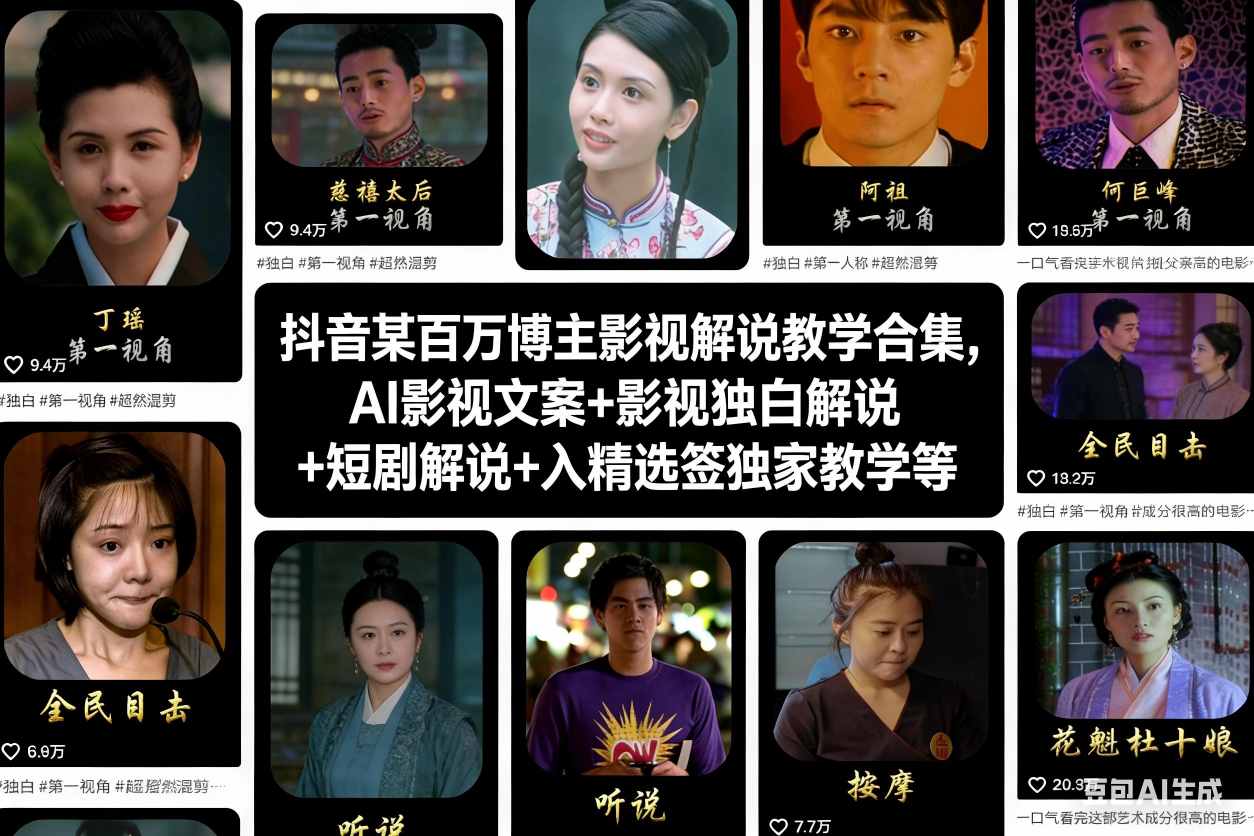 抖音某百万博主影视解说教学合集，AI影视文案+影视独白解说+短剧解说+入精选签独家教学等-好耶资源