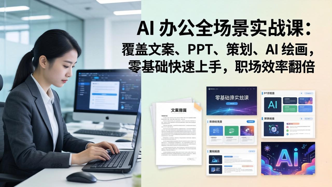 AI 办公全场景实战课：覆盖文案、PPT、策划、AI 绘画，零基础快速上手，职场效率翻倍-好耶资源