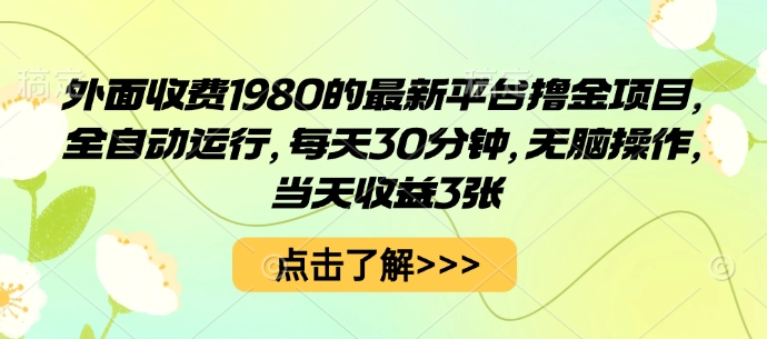 外面收费1980的最新平台撸金项目，全自动运行，每天30分钟，无脑操作，当天收益3张【揭秘】-好耶资源