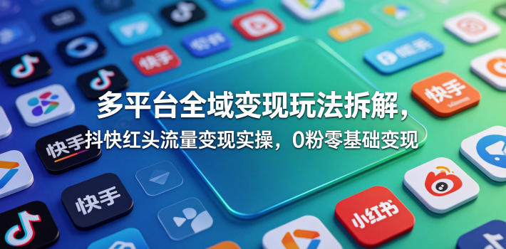 多平台全域变现玩法拆解，抖快红头流量变现实操，0粉零基础变现-好耶资源