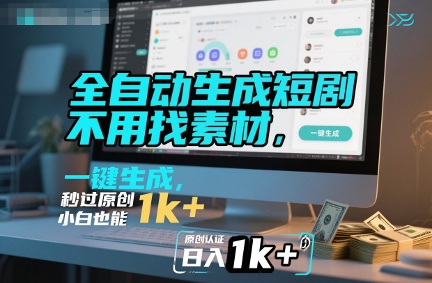 全自动生成短剧，不用找素材，不用剪辑，一键生成，秒过原创，小白也能轻松日入1k+【揭秘】-好耶资源