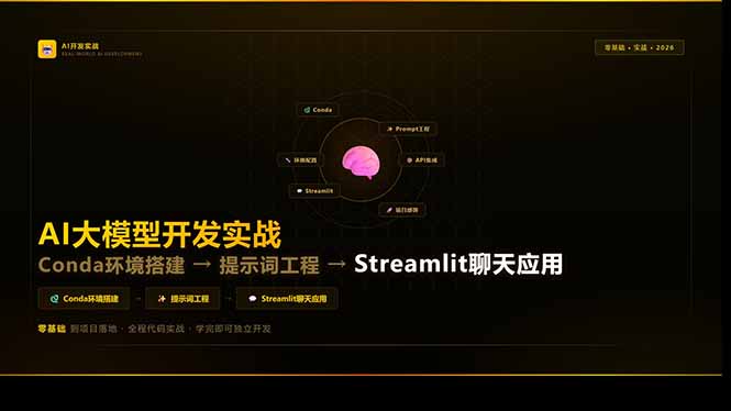 AI大模型开发实战：Conda环境搭建→提示词工程→Streamlit聊天应用，零基础到项目落地-好耶资源