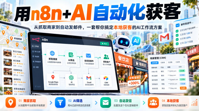 【无水印】用n8n+AI自动化获客,从抓取商家到自动发邮件,一套帮你搞定本地获客的AI工作流方案【原创双语字幕】 【无水印】用n8n+AI自动化获客,从抓取商家到自动发邮件,一套帮你搞定本地获客的AI工作流方案【原创双语字幕】