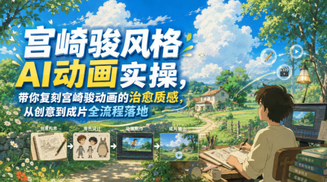 宫崎骏风格AI动画实操,带你复刻宫崎骏动画的治愈质感,从创意到成片全流程落地-好耶资源