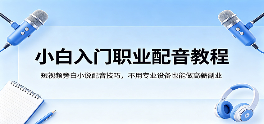 小白入门职业配音教程，短视频旁白小说配音技巧，不用专业设备也能做高薪副业-好耶资源