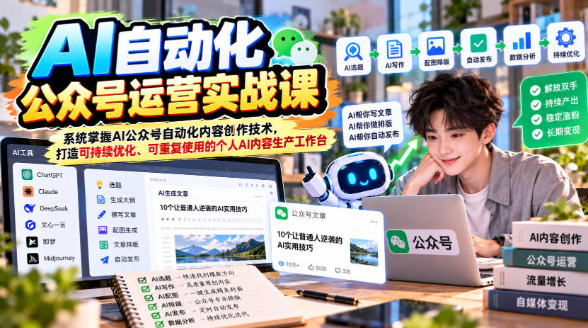 AI自动化公众号运营实战课，系统掌握AI公众号自动化内容创作技术，打造可持续优化、可重复使用的个人AI内容生产工作台-好耶资源