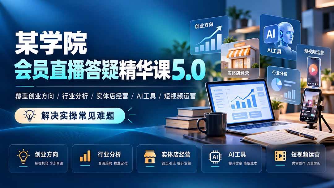 (21097期)某学院会员直播答疑精华课5.0:覆盖创业方向、行业分析、实体店经营、AI工具和短视频运营,解决实操常见难题!-好耶资源