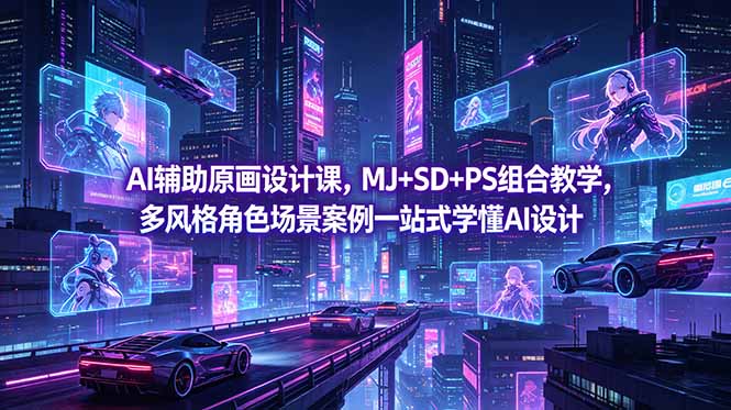 AI辅助原画设计课,MJ+SD+PS组合教学,多风格角色场景案例一站式学懂AI设计-好耶资源