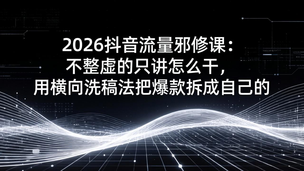 2026抖音流量邪修课：不整虚的只讲怎么干，用横向洗稿法把爆款拆成自己的-好耶资源
