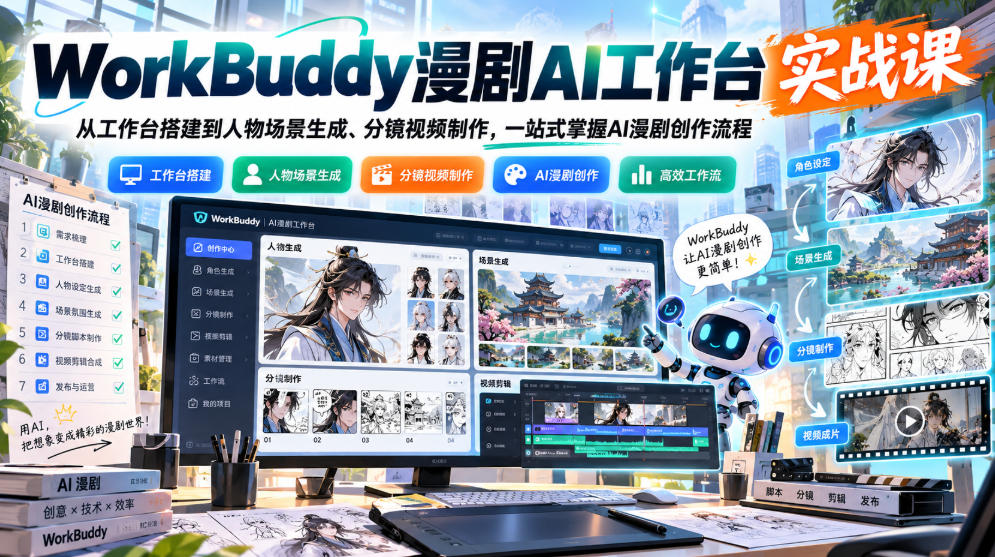WorkBuddy漫剧AI工作台实战课:从工作台搭建到人物场景生成、分镜视频制作,一站式掌握AI漫剧创作流程-好耶资源
