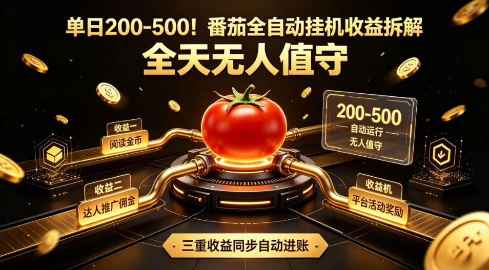 单日200-500!番茄全自动挂G收益拆解,全天无人值守,矩阵操作收益翻倍【揭秘】-好耶资源